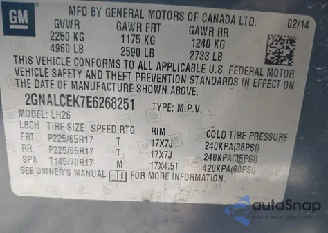 2014 Chevrolet Equinox 2Lt z USA, uszkodzony, nr VIN 2GNALCEK7E6268251